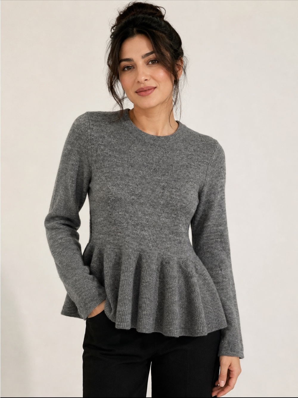 H&M wool gray blend Peplum Knit Sweater - Women size M
